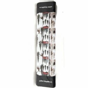 Holiday Wrapping Paper Forest Vintage Red Pickup Truck Deer